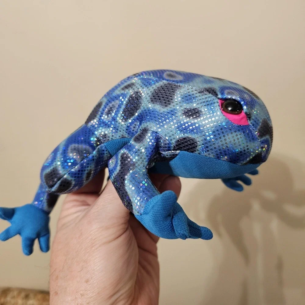 Frog‎ Plush Stuffed Animal Toy Small Blue Sparkle Glitter Sequin Soft Cute Decor